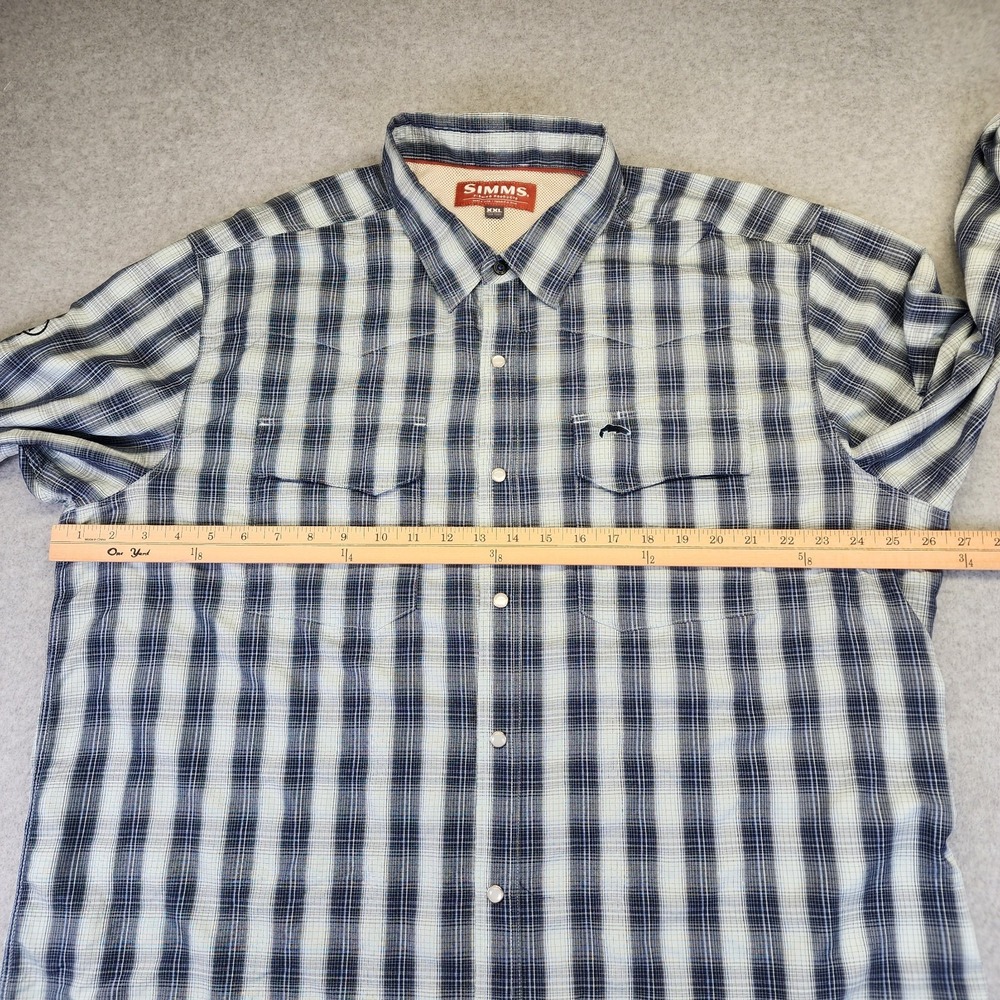 Simms Fishing Shirt Mens XXL 2XL Button Pearl Snap Plaid Vented Long Sleeve Gray - Picture 9 of 10